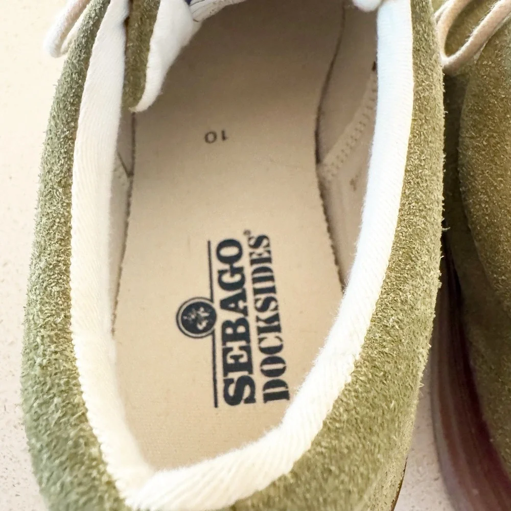 Sebago John Suede Sneakers size 10 Olive Green Preppy Cabincore Casual Capsule